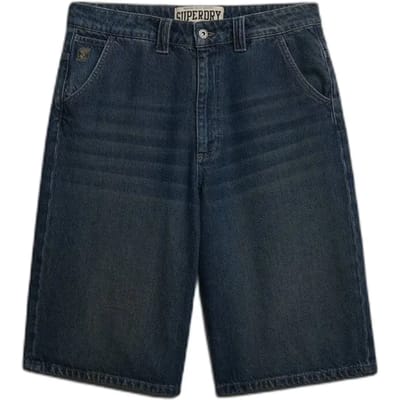 Superdry Oversized Washed Denim Shorts Dark Blue Grootte: 32
