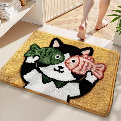 Badmat 50 x 80 cm, Speels Kattentapijt voor Badkamer, Zachte Absorberende Douchemat met TPR-onderzijde, Machinewasbaar Vloerkleed