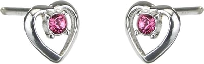 Traveller Oorbellen - Meisje - Hart - Roze - Zilver 925 - Kristal - Preciosa Crystals - 7 x 6 mm - Dushi - 545243
