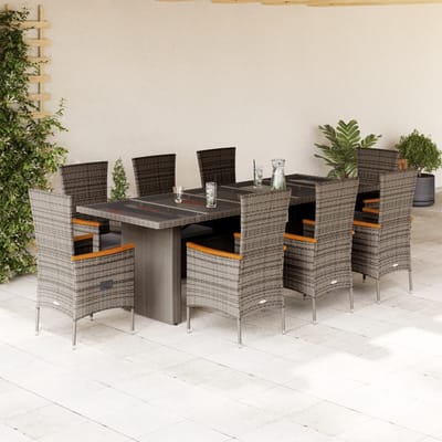 vidaXL - 9-delige - Tuinset - met - kussens - poly - rattan - grijs