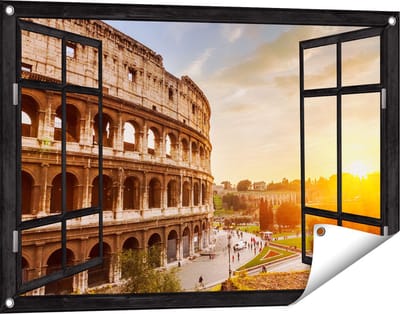 Gards Tuinposter Doorkijk Colosseum bij Zonsondergang in Italïe - 90x60 cm - Tuindoek - Tuindecoratie - Wanddecoratie buiten - Tuinschilderij
