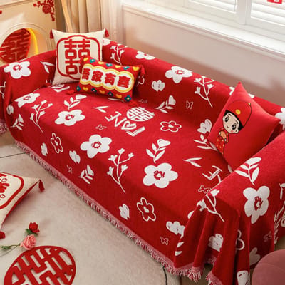 China Rood Chenille Bankovertrek Doek Bankdeken Overtrek Volledige Bedekking Universele Bank Handdoekovertrek Stofdicht Bankkussenovertrek 180x130cm 1pcs
