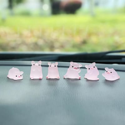 Lot de 6 petits cochons roses en résine pour rétroviseur de voiture, décoration d'intérieur, accessoires mignons, cadeaux noctilumineux rose