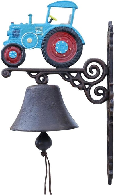 Wandbel Gietijzer - Deurbel Tractor - Decoratief Gebruik - Antieke Stijl - 40 cm Hoog - Zwart