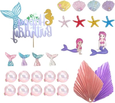 Mermaid Tail Toppers 27pcs - Mermaid Cake Topper Underwater World Birthday Party Decoration - Glitter Cake Decorations for Girls