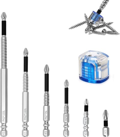 SnelShoppen - High Magnetic Screwdriver Drill Bit Set 6 Stuks met Blauw Magnetiser, Anti-Slip Grip, Professionele Schroef Bits van 25 tot 150mm van Ho