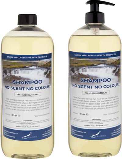 Shampoo No Scent No Colour - 1 liter (transparant) - 2 Stuks - met pomp - Voordeelverpakking - Haarverzorging