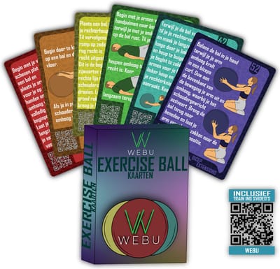 WEBU 52 Exercise Ball Kaarten - Exercise Ball - Trainingsbal - Workout -Fitness – Crossfit - Thuis Sporten – Krachttraining - Yoga - Trainingskaarten - Incl. Video instructies
