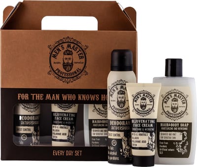 Men's Master Every Day Set – Geschenkset Mannen met Deodorant + Gezichtscrème + Hair & Body Soap – Mannen Cadeautjes