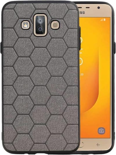 Hexagon Hard Case - Telefoonhoesje - Backcover Hoesje - achterkant hoesje - Geschikt voor Samsung Galaxy J7 Duo - Grijs