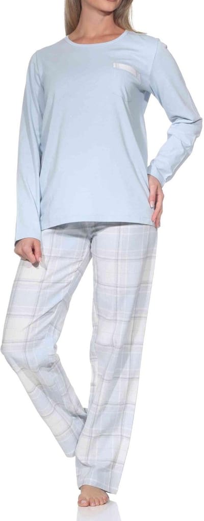 Normann lange damespyjama met geruite flanellen pyjama