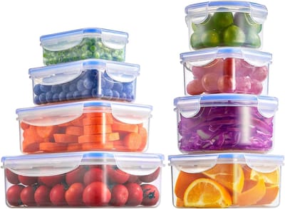 Famanu – Set van 8 luchtdichte voedselcontainers met deksel, BPA-vrije herbruikbare lunchboxen, lekvrij, geschikt voor magnetron, vriezer en vaatwasser