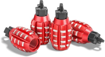 Dailygoody - Ventieldoppen - Handgranaatstijl - Aluminium - Rood - Ventieldoppen voor auto en motorfiets - Set van 4 stuks