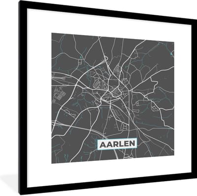 Fotolijst incl. Poster - Stadskaart – Grijs - Kaart – Aarlen – België – Plattegrond - 40x40 cm - Posterlijst