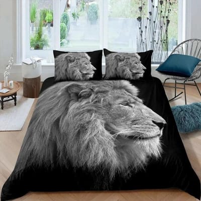 Zwarte Leeuw Dekbedovertrek Dier Met Beddengoed Kussensloop 3 Delige Beddengoed Collectie Enkel Dubbel King Queen Volledige Maat 1 Dekbed 2 Kussenslopen EU Double 200x200cm