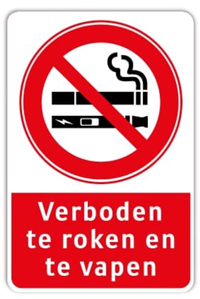 Bord Verboden te roken en te vapen - Weerbestendig Aluminium - 40x60 cm - Bevestiging: Zonder bevestiging (alleen het bord)