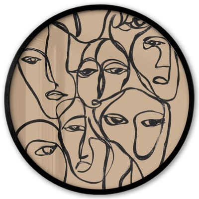 Poster in lijst Rond - Fotolijst 40x40 cm - Posters - Gezichtenzee - Lijntekening - Abstract - Ronde posterlijst zwart - Decoratie - Wanddecoratie woonkamer - Muurdecoratie slaapkamer