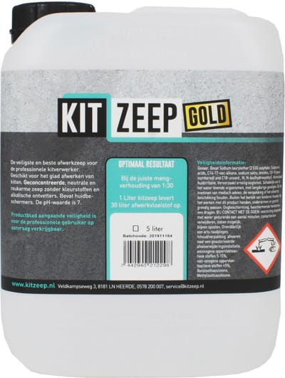Kitzeep Gold afwerkzeep - 5 liter can - pH7 neutraal - voor professionele afwerking kitvoegen