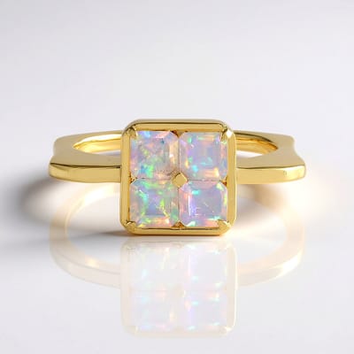 Cavill - Verstelbare Ring 925 Sterling Zilver Verguld - 4 AAA Welo Opalen 0,72 ct - Achthoekig Trapgeslepen Edelsteen - Kleurrijk
