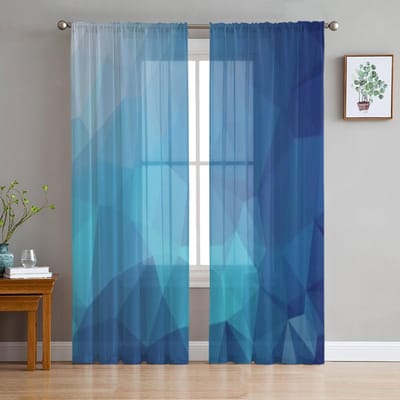 Blauwe Driehoekige Achtergrond Tule Transparante Gordijnen voor Woonkamer de Kamer Slaapkamer Keuken Decoratie Voile Organza Gordijnen 135W x 114H(cm) blue