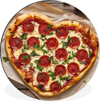 WallCircle - Wandcirkel - Muurcirkel - Pizza - Hart - Pepperoni - Tomaat - Aluminium - Dibond - 30x30 cm - Binnen en Buiten