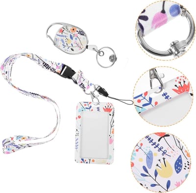 Badgehouder Met Lanyard - Pashouder Kaarthoes - Identificatie Tonen - Bloemenpatroon Ontwerp - 11 x 7 cm - Kleurrijk