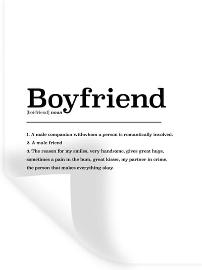 Muurstickers - Sticker Folie - Vriend definitie - Boyfriend - Woordenboek - Spreuken - Quotes - 30x40 cm - Plakfolie - Muurstickers Kinderkamer - Zelfklevend Behang - Zelfklevend behangpapier - Stickerfolie