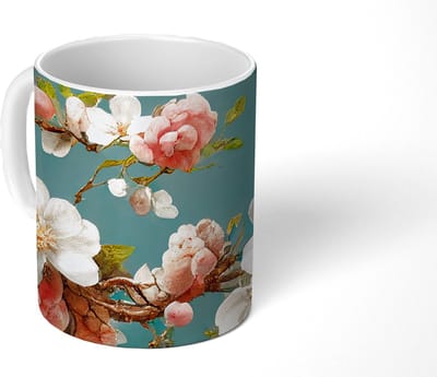 Mok - Koffiemok - Bloemen - Bloesem - Kersen - Tak - Wit - Mokken - 350 ML - Beker - Koffiemokken - Theemok