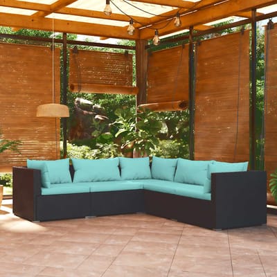 vidaXL - 5-delige - Loungeset - met - kussens - poly - rattan - zwart