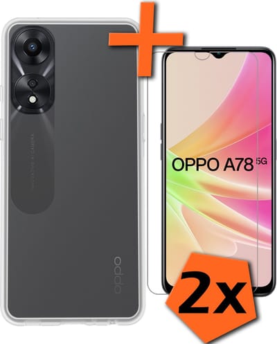 Hoes - Met 2x Screenprotector - Geschikt voor OPPO A78 5G - Sterk & Shockproof - Back Cover - Siliconen Case - Telefoon Hoes - Transparant