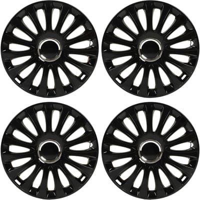 Lot de 4 cache-moyeux de roue de 15 pouces, noir brillant, garniture de couverture de jante complète, ajustement universel pour la plupart des voitures black