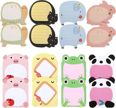 Lieve Dieren Stickers - 16 Stuks Zelfklevende Notities voor Kinderen, Leuk en Creatief, Cartoon Dieren Ontwerpen