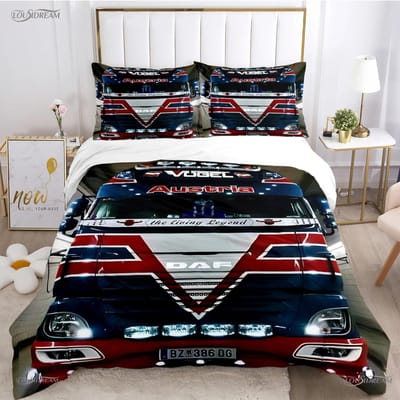Truck Dekbedovertrek DAF Vrachtwagen Logo Beddengoed set Cartoon Dekbedhoes en Kussenslopen voor Tieners Jongen Eenpersoons Tweepersoons Queen King size EU King(240*220cm)3pcs