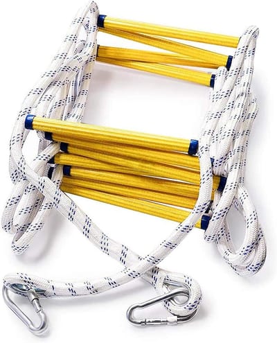Fire Escape Rope Ladder met karabijnhaken - 5M Rode Reddingsladder voor ramen en balkons - 250KG belasting