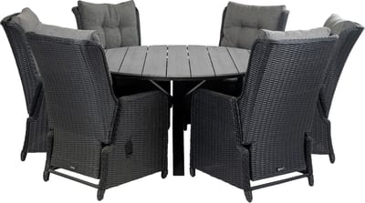 7-delige ronde tuinset | 6 Dublin verstelbare stoelen (BL) | ⌀150cm Cyprus tuintafel (Grey)