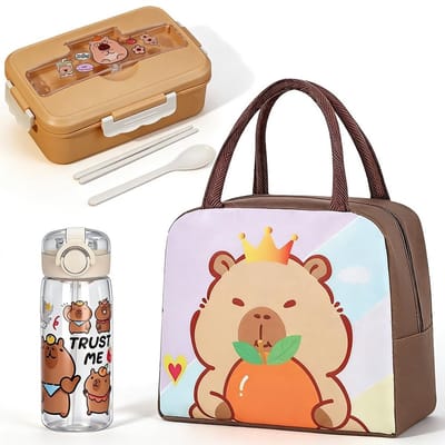 Dailygoods- Lunchtas Geïsoleerd - Bento Lunchbox - Herbruikbare Drinkfles - Cartoon Dieren - Ideaal voor School - 29x23x13 cm