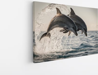 Saammp Canvas Schilderij - 2 Dolfijnen - Dieren - Landschap - Natuur - 45x30 - Foto op canvas - Wanddecoratie - Muurdecoratie Woonkamer - Slaapkamer decoratie - Canvas Print