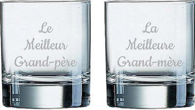 Whiskeyglas gegraveerd - 20cl - Le Meilleur Grand-père & La Meilleure Grand-mère