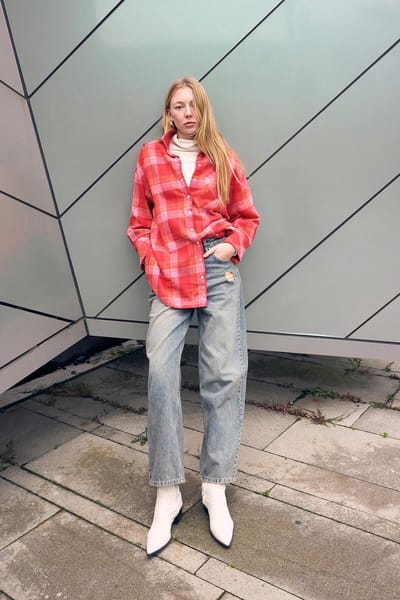 Touché Privé - Geruite blouse met drukknopen - Rood - Dames