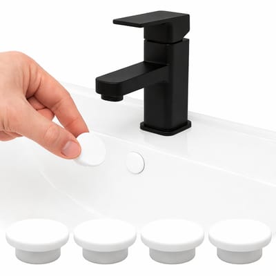Wastafel Waterplug – Set van 4 stuks – Universele Overloop Plug Ø31mm – Push-Type Spoelbak Afvoerstop – Wit Kunststof – Corrosiebestendig & Duurzaam