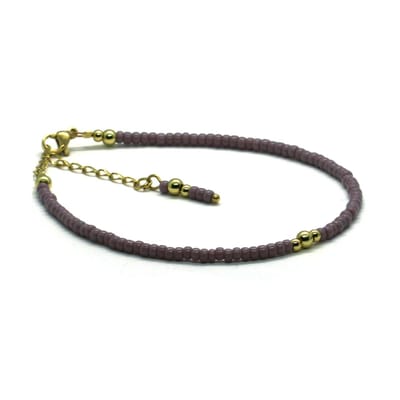 Heaven Eleven - dames - Enkelbandjes - Goud RVS - paars - 3mm - verstelbaar 23cm + 4cm