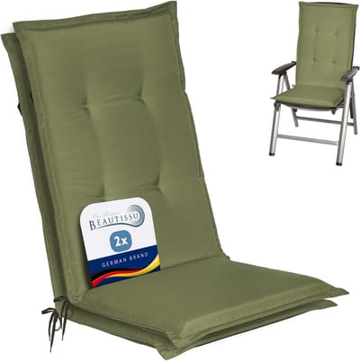 Beautissu Loft HL Stoelkussen Set 2x Hoge Rugleuning 120x50 cm Olijfgroen – Tuinstoelkussen UV-bestendig