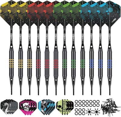 Zachte Darts - Softtip Darts - Darten voor plezier - Standaard 2BA schroefdraad - 12 stuks - Zwart