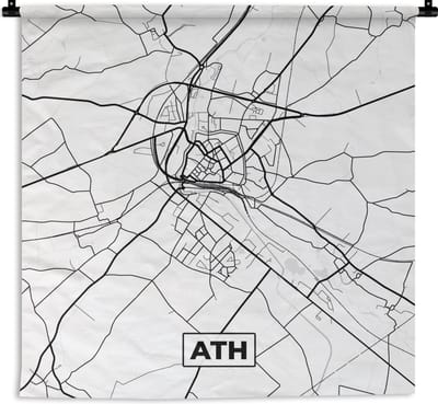 Wandkleed - Wanddoek - Stadskaart – Plattegrond – België – Zwart Wit – Ath – Kaart - 180x180 cm - Wandtapijt