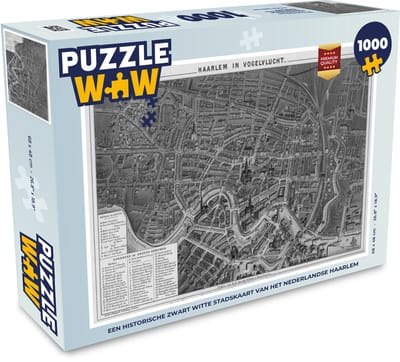 Puzzel Plattegrond - Haarlem - Zwart Wit - Legpuzzel - Puzzel 1000 stukjes volwassenen - Stadskaart