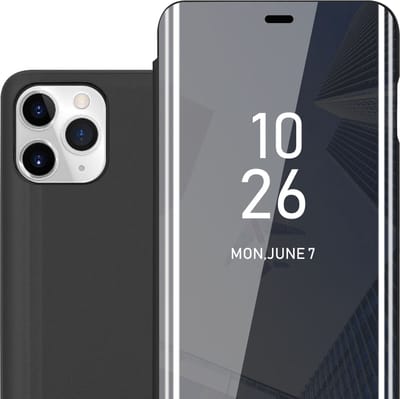 Cadorabo Hoesje geschikt voor Apple iPhone 11 PRO in TOERMALIJN ZWART - Clear View Spiegel Beschermende Case met Tribunefunctie 360 Graden Bescherming Book Case Cover Etui