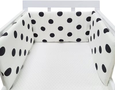 Il Bambini - Bedomrander 180x30cm - Baby Bedbumper Ledikant - Katoen - Wit met zwarte stippen