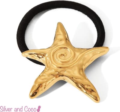 SilverAndCoco® - Gouden Zeester Elastiek Haarstrik / Dik Elastiek met Glitters Goud Steentjes Parels Scrunchie / Glamour Diadeem Haarelastieken Diamantjes Dames / Pearl Kerst Feest Oud en Nieuw Haarbanden Diamand Breed