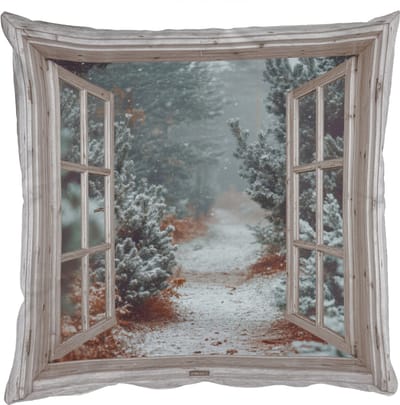 Sierkussens - Kussentjes Woonkamer - 50x50 cm - Bos - Winter - Bomen - Natuur - Pad - Doorkijk - Wit