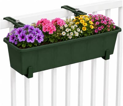 Geli Plantenbak Balcony - groen - met metalen ophangbeugels van zelfde kleur - 60 x 18 x 15 cm - hard kunststof - langwerpig